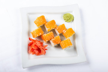 Studio photo japanese sushi rolls with caviar menu for restaurant