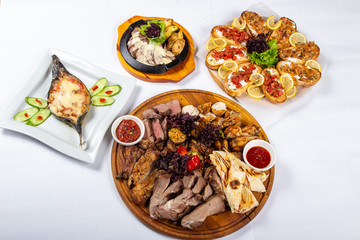 collection of fish meat dishes snacks for menu