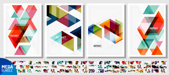 Triangle geometric design poster templates mega bundle with lots of additional designs. Trendy abstract backgrounds for business or technology presentation, internet poster or web brochure