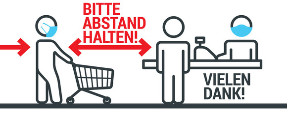 Keep safe social distance sign with german texts