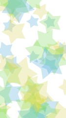 Multicolored translucent stars on a white background. Green tones. 3D illustration