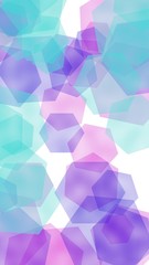 Multicolored translucent hexagons on white background. Vertical image orientation. 3D illustration