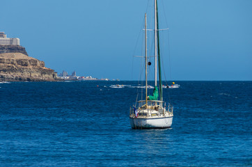 Fototapeta premium Recreational boat off the coast near Puerto Mogán