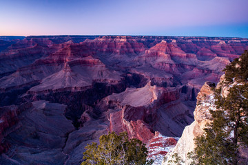 Fototapeta na wymiar Grand Canyon in winter at dusk in USA