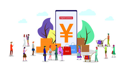 Group of people and phones for online trading. Digital currency electronic payment concept.