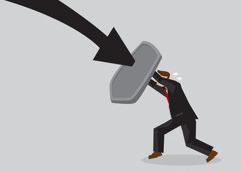 Businessman protect himself with shield