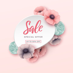 Sale background with beautiful flowers. Vector illustration