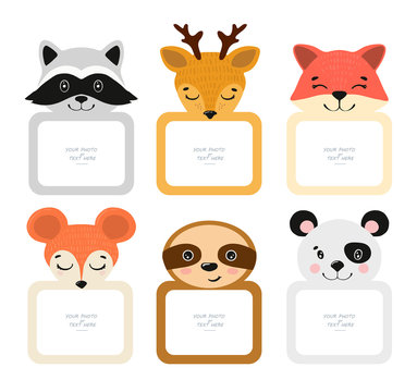  Decorative head animal vector template frames. Those photo frames you can use for kids picture, funny photos, notes, card and memories. Scrapbook design concept. Insert your picture.