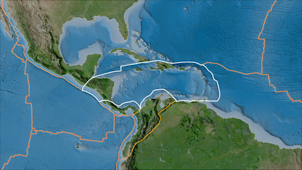 Outlined Caribbean plate. Satellite imagery A
