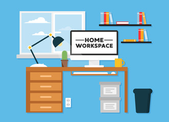 Home workspace flat icon vector illustration. Online job
