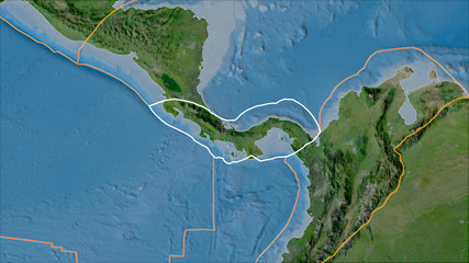 Outlined Panama plate. Satellite imagery A