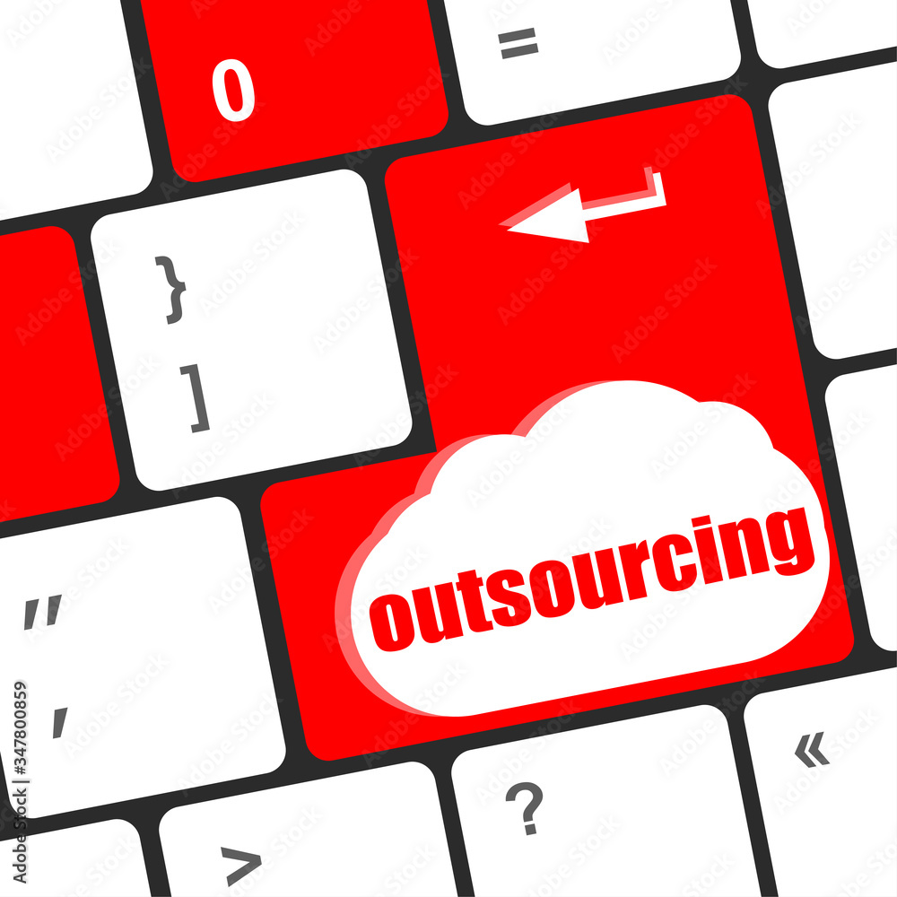 Poster outsourcing word button on computer keyboard key