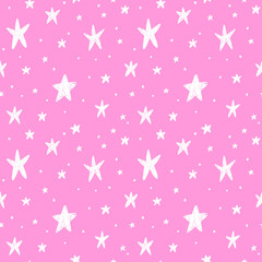 Seamless minimalistic vector pattern with simple stars on a pink background