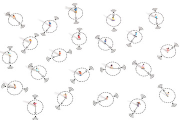 explaining how a corona app works by showing figures that are spaced apart