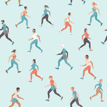 people jogging and keeping social distance on coronavirus COVID-19 outbreak quarantine. Daily exercise outside.  seamless pattern