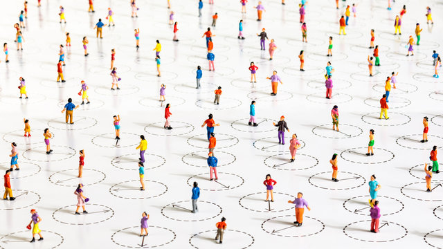 Explaining social distancing by creating circles around human figures