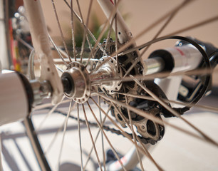 rear wheel of road bike with gear