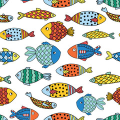 Fototapety  Ryby bezszwowe wektor wzór. Kolorowe tło zwierzę ocean dla dzieci.