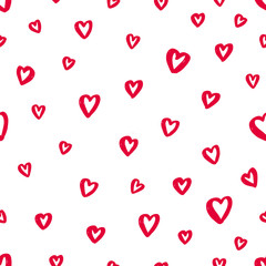 Hand drawn red hearts seamless pattern vector