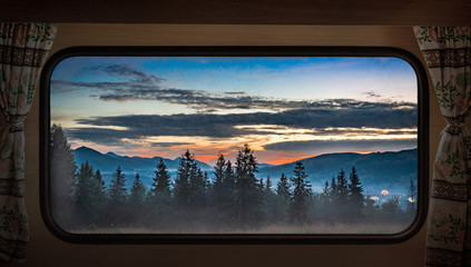 Sunset in Tatras in Zakopane, view from camper window © shaiith