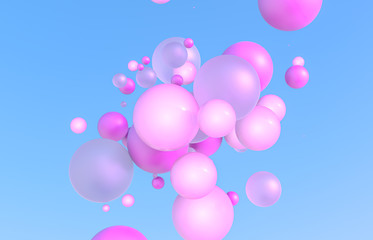Abstract 3d art background. Holographic geometric floating liquid blobs, soap bubbles, sphere.