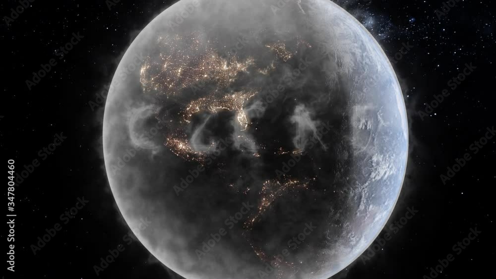 Poster polluted earth concept with ozone appearing in the clouds of pollution surrounding the planet with m