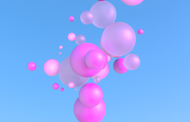 Abstract 3d art background. Holographic geometric floating liquid blobs, soap bubbles, sphere.