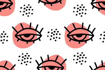 Tischdecke Nahtloses abstraktes Muster mit Gesicht. © OliaGraphics
