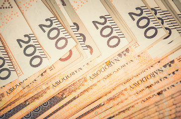 Stack Of 200 Zloty In Polish Paper Currency.