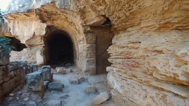 Video of walk in St. Lambrianos catacomb. Paphos Archaeological Park. Cyprus