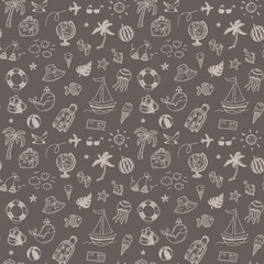 Travel seamless background. Hand drawn summer holidays pattern.