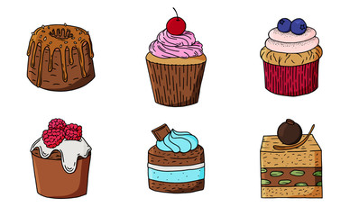 Hand drawn cake vector set 2