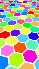 Honeycomb multi-colored. Perspective view on polygon look like honeycomb. Isometric geometry. 3D illustration