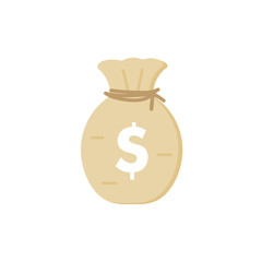 Money bag with dollar sign cartoon vector icon, illustration.
