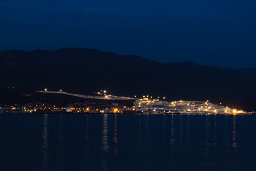 Night lights of the port of black sea. Novorossiysk's port.