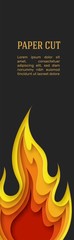Vertical black banner with fire. Layered design in paper style. Place for text. Vector illustration