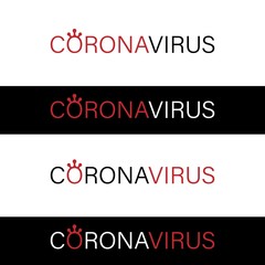coronavirus COVID-19 name word text of sign for news header , vector black isolated on white with red accent microbe virus shape form like crown