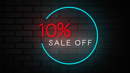 Obraz premium 10% sale off neon sign promotion animated graphics in brick backgrounds