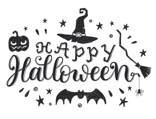 Happy Halloween phrase,  Vector greeting card with hand written calligraphic phrase