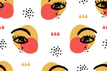 Wallpaper murals Eyes Seamless abstract pattern with face.