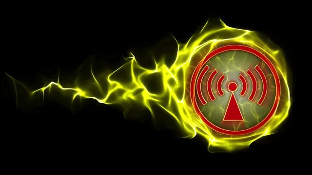 Non-ionizing Radiation Danger Symbols Animation, Rendering, Background, Loop, 4k
