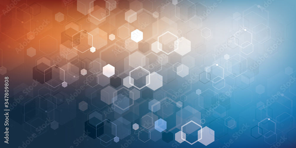 Poster technology background with hexagons. molecular structure and chemical compounds