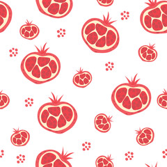 Seamless pattern with pieces of pomegranate. Vector illustration.
