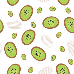 Seamless pattern with pieces of kiwi. Vector illustration.