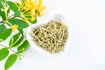 Honeysuckle tea on white background