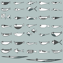 a set of  icon fish