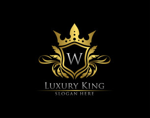 Luxury Royal King W Letter, Heraldic Gold Logo template.