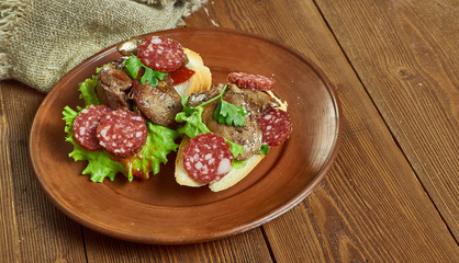 Chicken liver  chorizo open sandwich