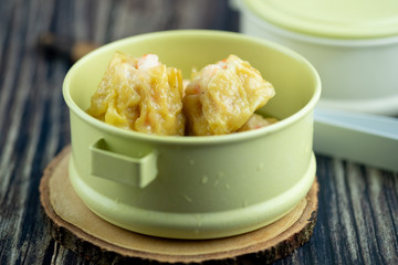 Homemade Chinese steamed shrimp dumpling or Shumai
