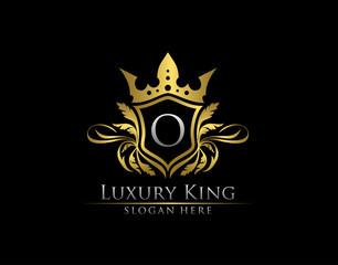 Luxury Royal King O Letter, Heraldic Gold Logo template.
